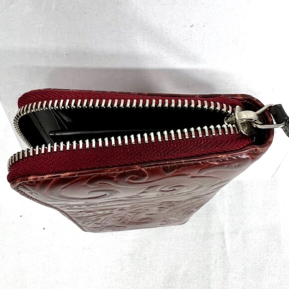 Unique Retro Leather Vintage Etro Women Burgendy Brown Wallet Full Zip 9x4" (10) - Picture 8 of 9
